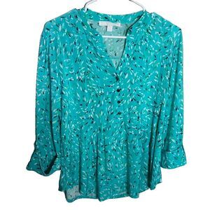 Juniper + Lime Blouse Women's Petite Medium V-Neck Popover Colorful 3/4 Sleeve